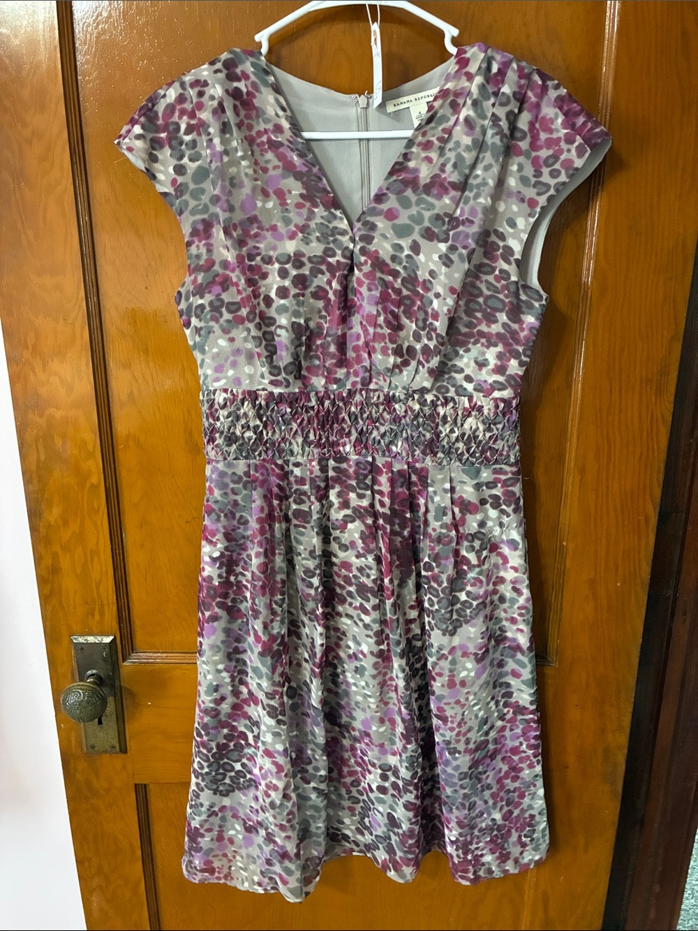 #23 - Banana Republic Smocked Waist Cap Sleeve Dress in Purple Floral Print